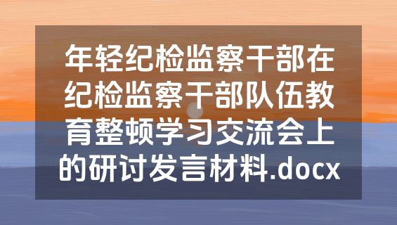 年轻纪检监察干部在纪检监察干部队伍教育整顿学习交流会上的研讨发言材料.docx