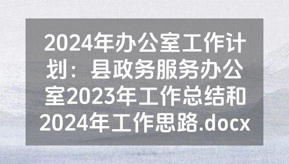 2024年办公室工作计划：县政务服务办公室2023年工作总结和2024年工作思路.docx