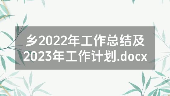 乡2022年工作总结及2023年工作计划.docx