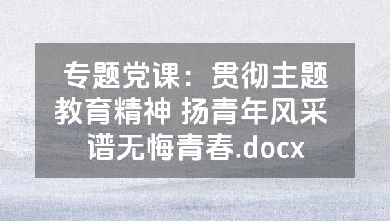 专题党课：贯彻主题教育精神 扬青年风采 谱无悔青春.docx