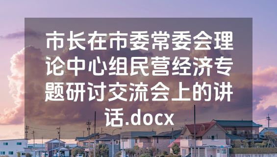 市长在市委常委会理论中心组民营经济专题研讨交流会上的讲话.docx