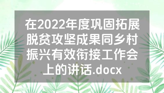 在2022年度巩固拓展脱贫攻坚成果同乡村振兴有效衔接工作会上的讲话.docx
