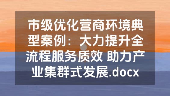 市级优化营商环境典型案例：大力提升全流程服务质效 助力产业集群式发展.docx