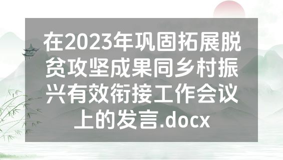 在2023年巩固拓展脱贫攻坚成果同乡村振兴有效衔接工作会议上的发言.docx