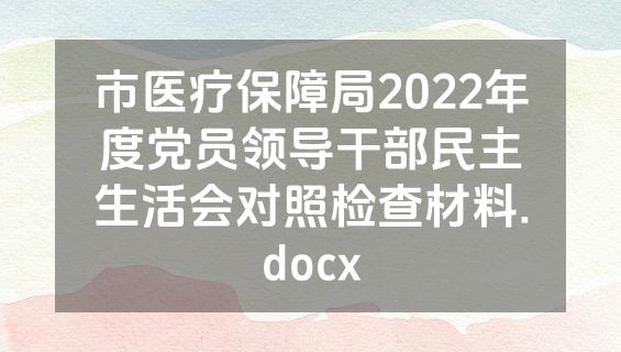 市医疗保障局2022年度党员领导干部民主生活会对照检查材料.docx