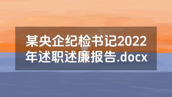 某央企纪检书记2022年述职述廉报告.docx