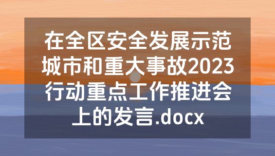 在全区安全发展示范城市和重大事故2023行动重点工作推进会上的发言.docx