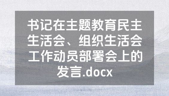 书记在主题教育民主生活会、组织生活会工作动员部署会上的发言.docx