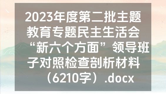 2023年度第二批主题教育专题民主生活会“新六个方面”领导班子对照检查剖析材料（6210字）.docx