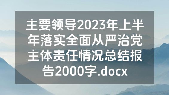 主要领导2023年上半年落实全面从严治党主体责任情况总结报告2000字.docx