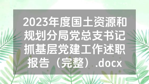 2023年度国土资源和规划分局党总支书记抓基层党建工作述职报告（完整）.docx