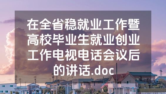 在全省稳就业工作暨高校毕业生就业创业工作电视电话会议后的讲话.doc