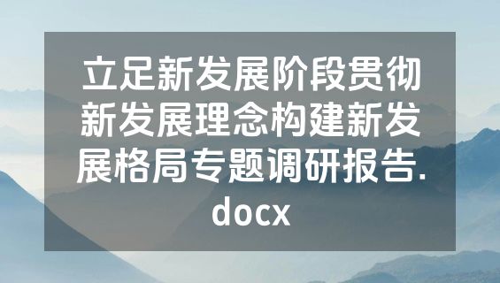 立足新发展阶段贯彻新发展理念构建新发展格局专题调研报告.docx
