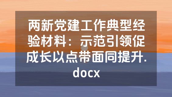 两新党建工作典型经验材料：示范引领促成长以点带面同提升.docx