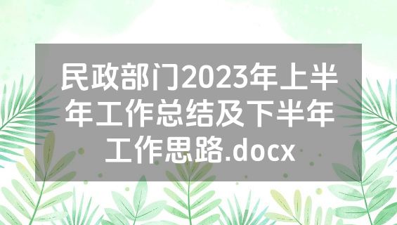 民政部门2023年上半年工作总结及下半年工作思路.docx