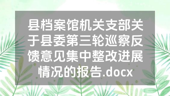 县档案馆机关支部关于县委第三轮巡察反馈意见集中整改进展情况的报告.docx