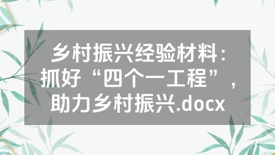 乡村振兴经验材料：抓好“四个一工程”，助力乡村振兴.docx
