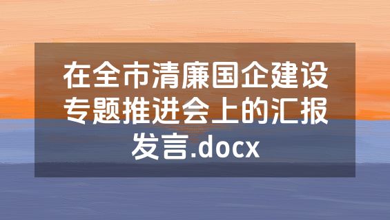 在全市清廉国企建设专题推进会上的汇报发言.docx