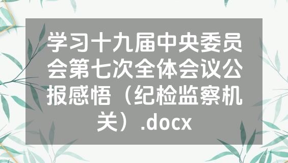 学习十九届中央委员会第七次全体会议公报感悟（纪检监察机关）.docx