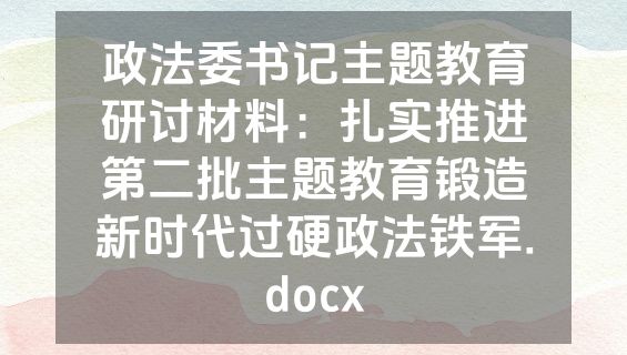 政法委书记主题教育研讨材料：扎实推进第二批主题教育锻造新时代过硬政法铁军.docx