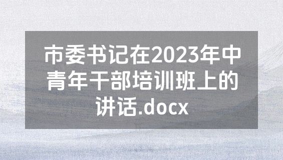 市委书记在2023年中青年干部培训班上的讲话.docx