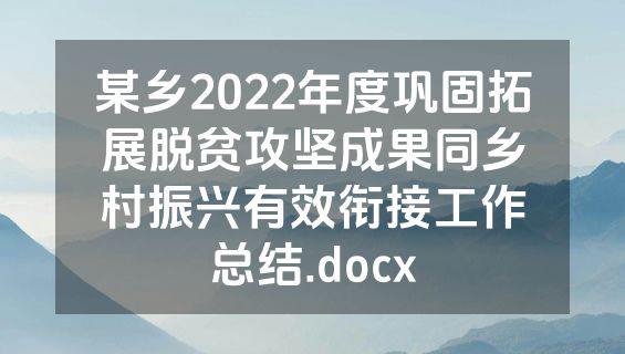 某乡2022年度巩固拓展脱贫攻坚成果同乡村振兴有效衔接工作总结.docx