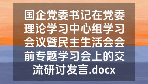 国企党委书记在党委理论学习中心组学习会议暨民主生活会会前专题学习会上的交流研讨发言.docx