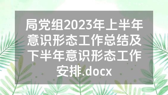 局党组2023年上半年意识形态工作总结及下半年意识形态工作安排.docx