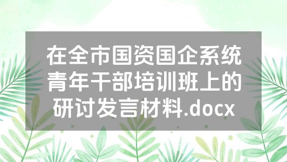 在全市国资国企系统青年干部培训班上的研讨发言材料.docx