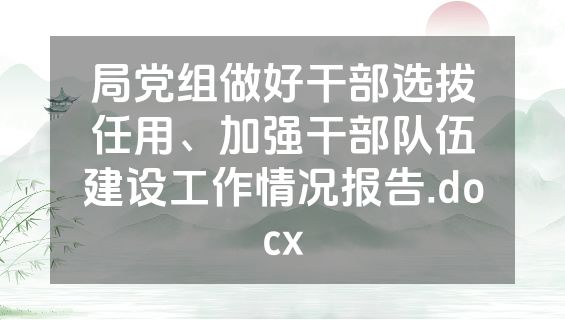 局党组做好干部选拔任用、加强干部队伍建设工作情况报告.docx