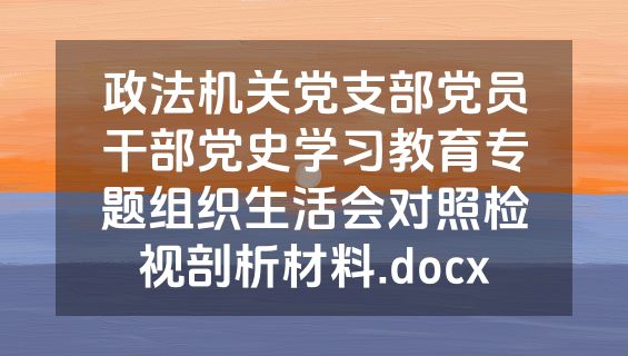 政法机关党支部党员干部党史学习教育专题组织生活会对照检视剖析材料.docx