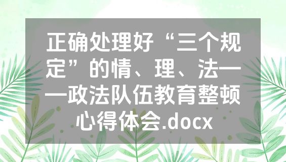 正确处理好“三个规定”的情、理、法——政法队伍教育整顿心得体会.docx