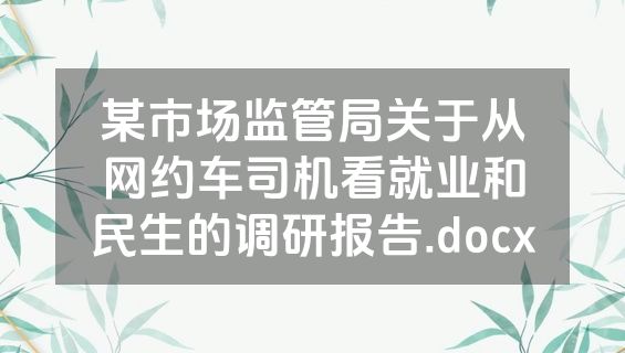 某市场监管局关于从网约车司机看就业和民生的调研报告.docx