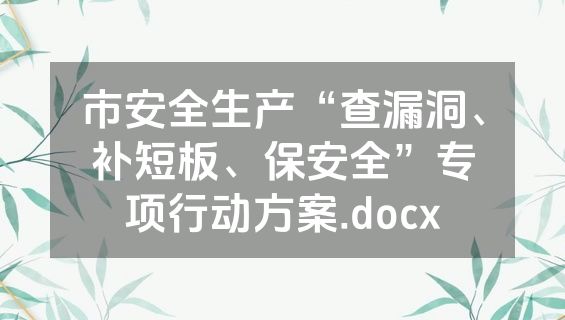 市安全生产“查漏洞、补短板、保安全”专项行动方案.docx