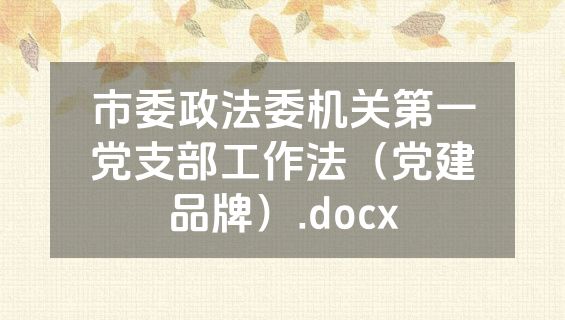 市委政法委机关第一党支部工作法（党建品牌）.docx