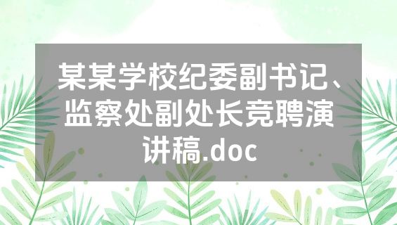 某某学校纪委副书记、监察处副处长竞聘演讲稿.doc