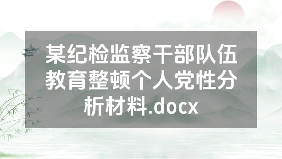 某纪检监察干部队伍教育整顿个人党性分析材料.docx