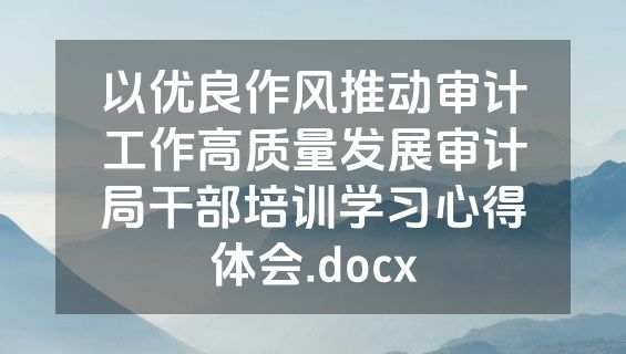 以优良作风推动审计工作高质量发展审计局干部培训学习心得体会.docx