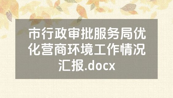市行政审批服务局优化营商环境工作情况汇报.docx
