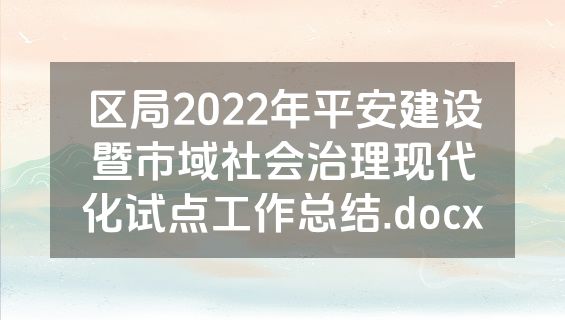 区局2022年平安建设暨市域社会治理现代化试点工作总结.docx