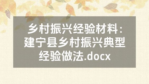 乡村振兴经验材料：建宁县乡村振兴典型经验做法.docx