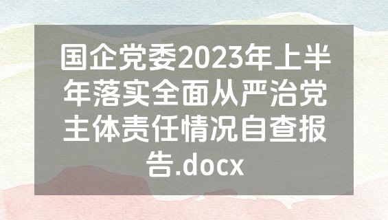 国企党委2023年上半年落实全面从严治党主体责任情况自查报告.docx