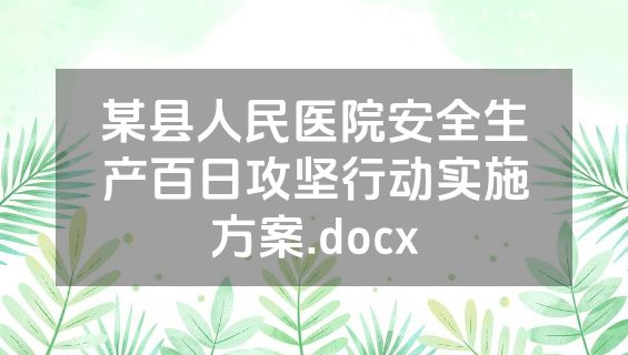某县人民医院安全生产百日攻坚行动实施方案.docx