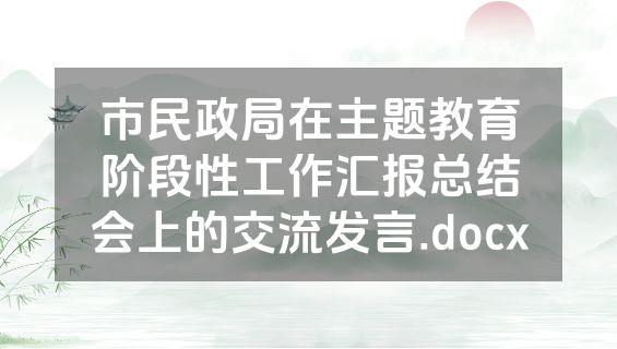 市民政局在主题教育阶段性工作汇报总结会上的交流发言.docx