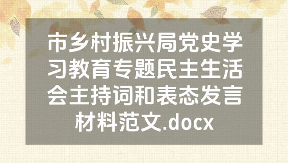市乡村振兴局党史学习教育专题民主生活会主持词和表态发言材料范文.docx