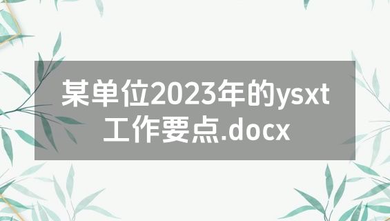 某单位2023年的ysxt工作要点.docx