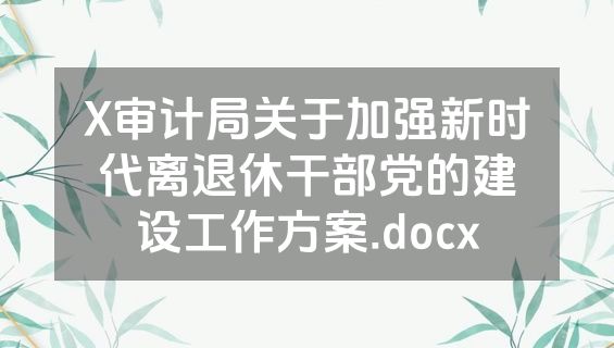 X审计局关于加强新时代离退休干部党的建设工作方案.docx
