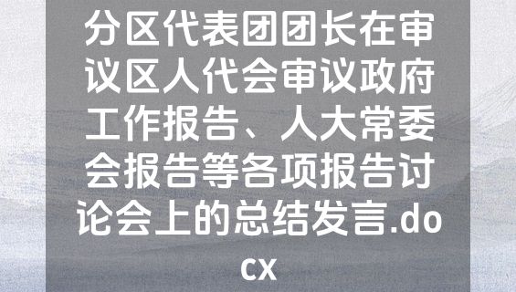 分区代表团团长在审议区人代会审议政府工作报告、人大常委会报告等各项报告讨论会上的总结发言.docx