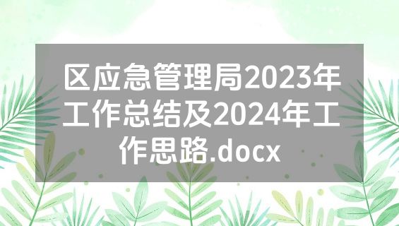 区应急管理局2023年工作总结及2024年工作思路.docx