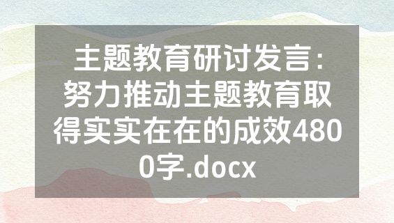 主题教育研讨发言：努力推动主题教育取得实实在在的成效4800字.docx